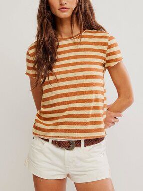 FREE PEOPLE We The Free Nora Striped Tee / Mocha Combo